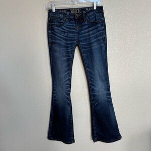 Buckle Black Dark Blue Flare Jeans Women’s 24 Stretch Denim Low Rise